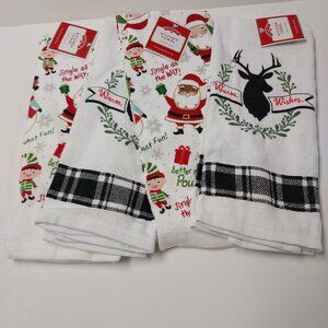 HOLIDAY TIME WHITE MULTICOLOR KITCHEN TOWELS FOR THE HOLIDAYS SZ: 15”x 24” NWT